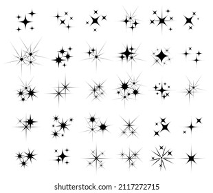 Shiny sparks silhouettes. Twinkle star particles, glitter sparkles and magic sparkle isolated silhouette icons set. Set of star sparkling and twinkling cartoon.