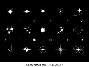 Shiny Sparks Silhouettes. Twinkle Star Particles, Glitter Sparkles And Magic Sparkle Isolated Silhouette Icons Set. Set Of Star Sparkling And Twinkling Cartoon.