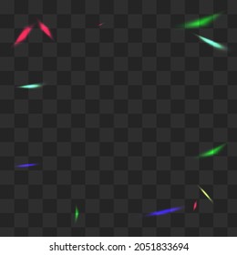 Shiny Spectrum Vector Transparent Background. Rainbow Flare Effect Branch. Light Cristal Overlay Template. Hologram Glamour Tinsel Border.