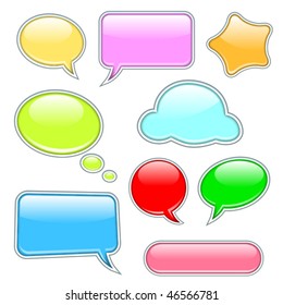 shiny speech bubbles with various shapes and colors
