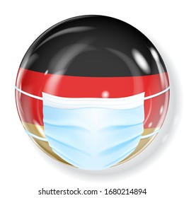 Shiny sphere in the Germany flag colors with a medical mask for protection from coronavirus