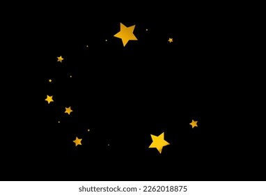 Shiny Splash Vector Black Background. Yellow Stars Bright Design. Star Falling Wallpaper. Starfall Bridal Banner.