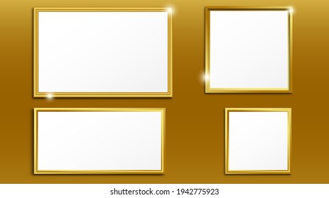 Shiny square frame in gold color with shiny effect. set of golden frame isolated on transparent background vector illustration 