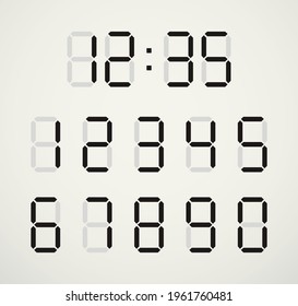 Shiny square lcd led diode flat dot logo typeface element set bright color line retro art style. Closeup view dark night neon cell matrix score counter info indicate typeset collection template design