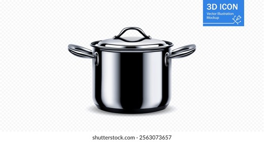 A shiny stainless steel cooking pot featuring a tight-fitting lid sits on a plain background, showcasing its sleek design and functionality for culinary tasks.