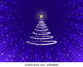 Shiny star and abstract tree on the blue background