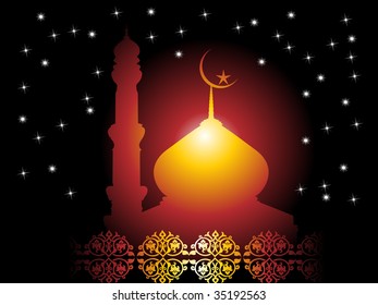 shiny star background with mosque, creative blossom