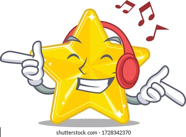 Shiny star Cartoon design concept listening music