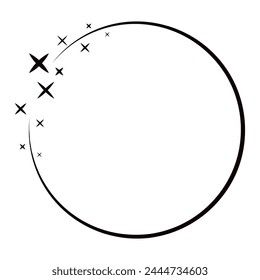 Shiny star circle frame glitter magic stamp twinkle trace black line vector illustration. Stardust starry round boundary holiday cosmic effect glow sparkle illumination glister ring border silhouette