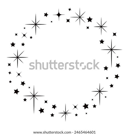 Shiny star circle frame minimalist ornament border black vector illustration. Bright glossy starry round boundary abstract ornate glittering dust effect twinkle shimmer magic ring festive element