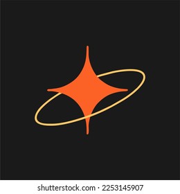 Shiny star in a circle on a black background. Star light effect, vector illustration, icons.