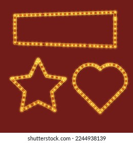shiny star frame, shiny rectangle frame, and shiny love shaped frame