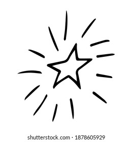 Shiny star, hand drawn, doodle style. Vector isolated element on white. Positive vibes.