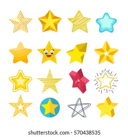 Shiny star icons in different style isolated vector