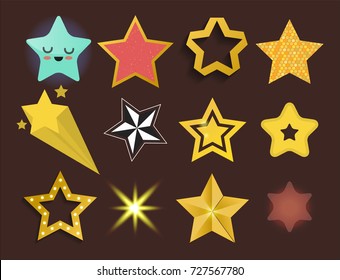 Shiny star icons in different style symbol vector illustration.