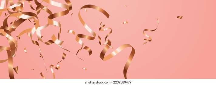 Shiny Star Isolated Vector Panoramic Pink Background. Party Serpentine Branch. Streamer Christmas Illustration. Chic Shiny Poster.