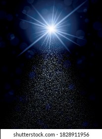 Shiny star with starry or snowy path on dark blue background. Vector illustration.