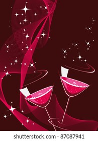 shiny star, wave background with cocktail glass for new year celebration