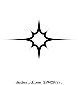 Shiny starburst element with a futuristic aesthetic. Radiant glowing sparkle with a cosmic and celestial vibe. Perfect for Y2K, sci-fi, space, and digital designs. Bold and dynamic light effect.