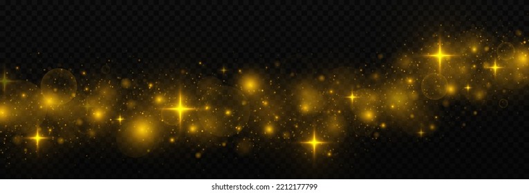 Shiny stardust on transparent background. Golden sparks and stars glitter special light effect. Luminous magic dust particles.