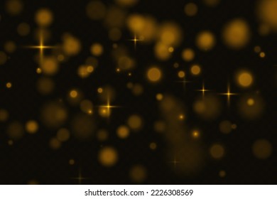 Shiny stardust on transparent background. Golden sparks and stars glitter special light effect. Luminous magic dust particles.