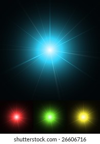 Shiny star/fireball in four different colors. Also available as bitmap (jpg): Image ID 26606728
