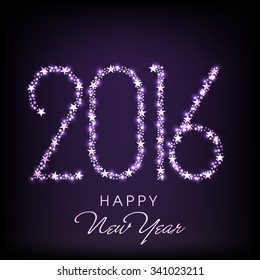 Shiny stars decorated creative text 2016 on purple background for Happy New Year celebration.