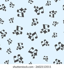 Shiny stars and music note solid seamless pattern, merry christmas theme. Vector graphics. Jingle melody sign background, filled with glyphs icon
