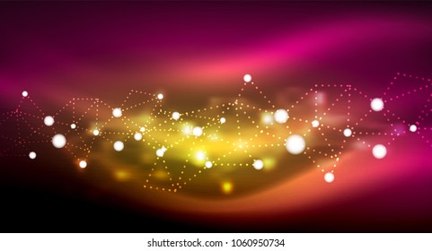 Shiny stars, neon glowing digital connected light dots. Vector technology abstract background