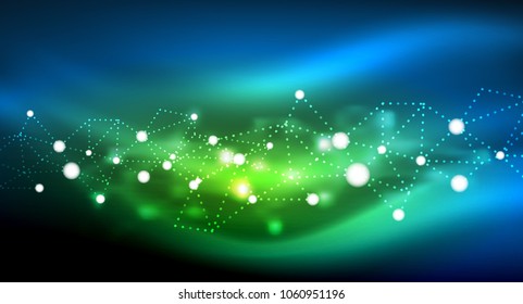 Shiny stars, neon glowing digital connected light dots. Vector technology abstract background