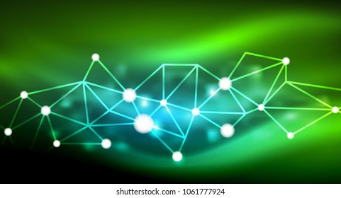 Shiny stars, neon glowing digital connected light dots. Vector technology abstract background