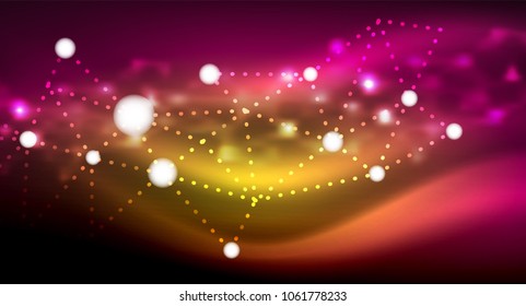 Shiny stars, neon glowing digital connected light dots. Vector technology abstract background