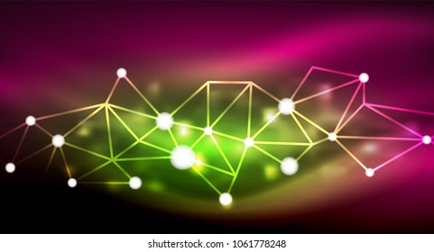 Shiny stars, neon glowing digital connected light dots. Vector technology abstract background