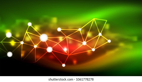 Shiny stars, neon glowing digital connected light dots. Vector technology abstract background
