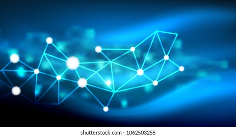 Shiny stars, neon glowing digital connected light dots. Vector technology abstract background