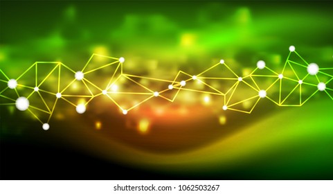 Shiny stars, neon glowing digital connected light dots. Vector technology abstract background
