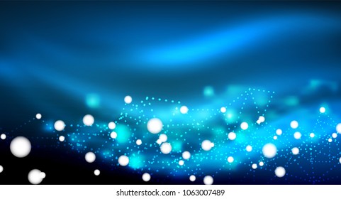 Shiny stars, neon glowing digital connected light dots. Vector technology abstract background
