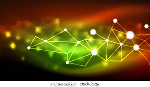 Shiny stars, neon glowing digital connected light dots. Vector technology abstract background