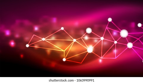 Shiny stars, neon glowing digital connected light dots. Vector technology abstract background