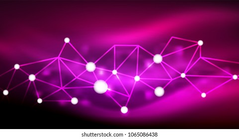Shiny stars, neon glowing digital connected light dots. Vector technology abstract background