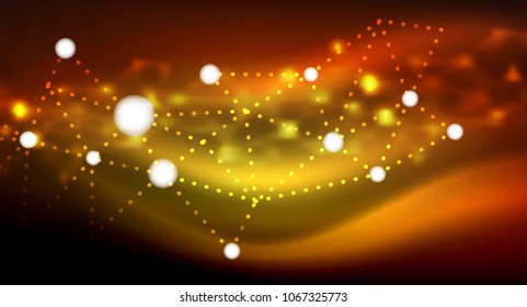 Shiny stars, neon glowing digital connected light dots. Vector technology abstract background