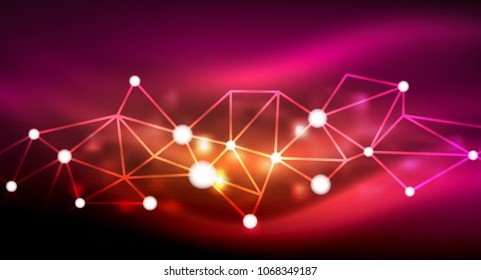 Shiny stars, neon glowing digital connected light dots. Vector technology abstract background