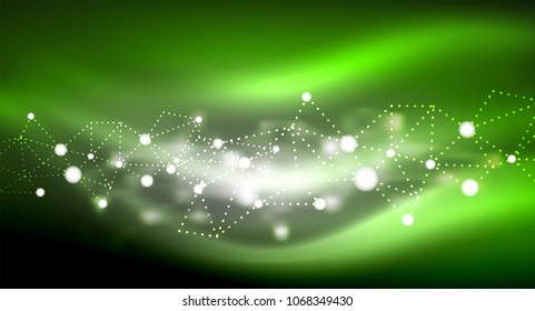 Shiny stars, neon glowing digital connected light dots. Vector technology abstract background