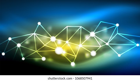 Shiny stars, neon glowing digital connected light dots. Vector technology abstract background