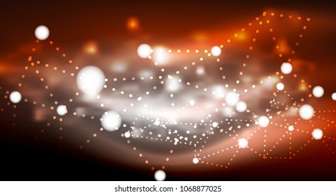 Shiny stars, neon glowing digital connected light dots. Vector technology abstract background