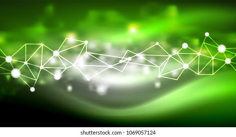 Shiny stars, neon glowing digital connected light dots. Vector technology abstract background