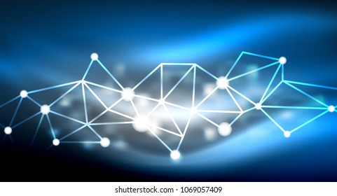 Shiny stars, neon glowing digital connected light dots. Vector technology abstract background