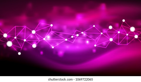 Shiny stars, neon glowing digital connected light dots. Vector technology abstract background