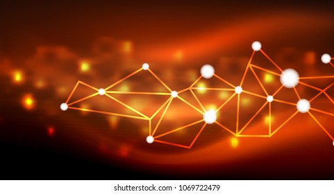 Shiny stars, neon glowing digital connected light dots. Vector technology abstract background