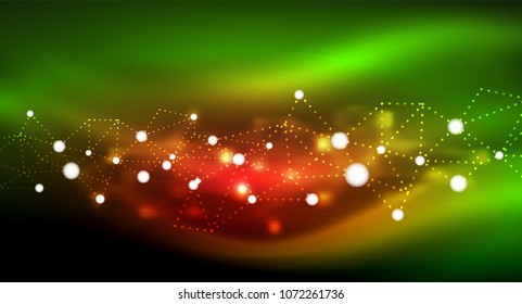 Shiny stars, neon glowing digital connected light dots. Vector technology abstract background